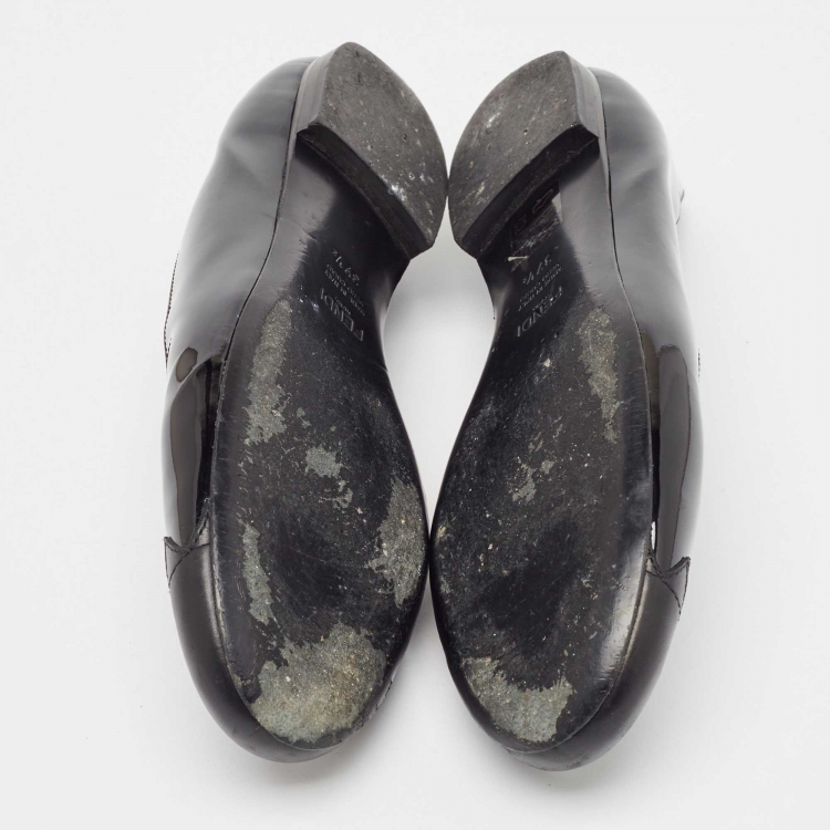 مملوكة مسبقًا Fendi Black Patent Leather Cap Toe Ballet Flats Size 37.5