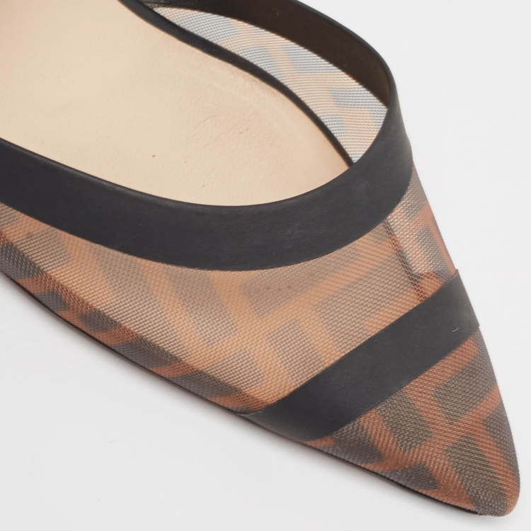 Pre Owned Fendi Brown/Black Zucca Mesh and Leather Colibri Pumps Size 39