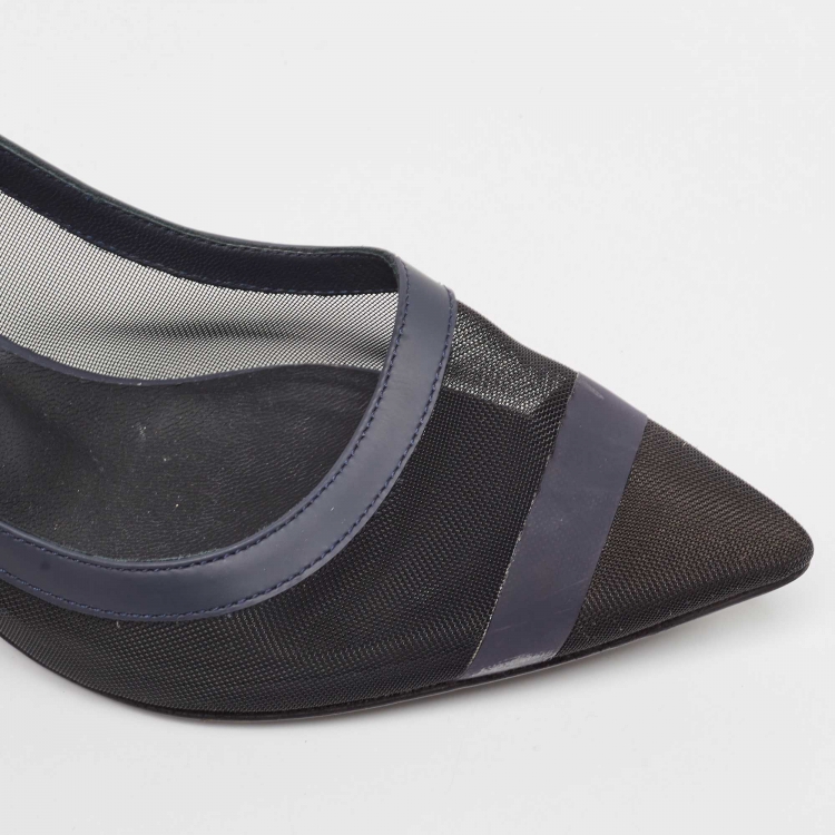 Pre Owned Fendi Black/Navy Blue Mesh and Leather Colibri Pumps Size 37.5