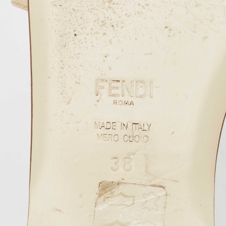 Pre Owned Fendi Beige Patent Leather Flowerland Flat Slides Size 38