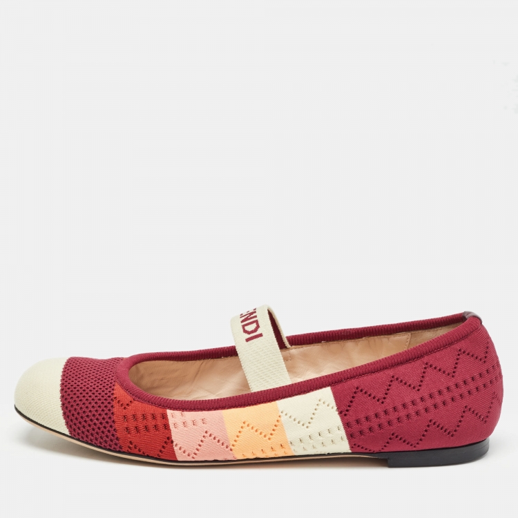 مملوكة مسبقًا Fendi Multicolor Striped Knit Fabric Ballet Flats Size 37