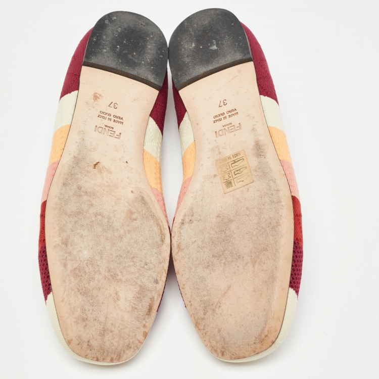 مملوكة مسبقًا Fendi Multicolor Striped Knit Fabric Ballet Flats Size 37