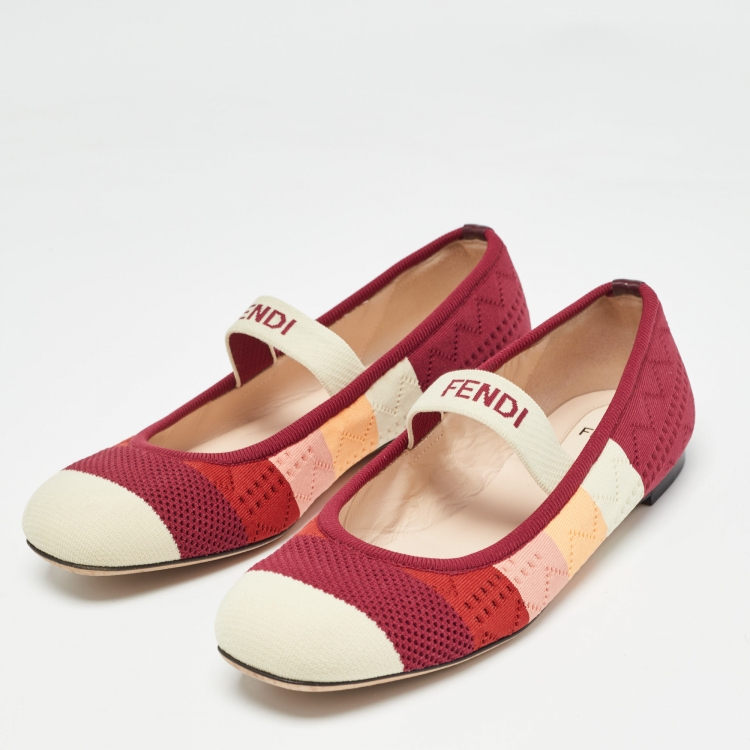 مملوكة مسبقًا Fendi Multicolor Striped Knit Fabric Ballet Flats Size 37