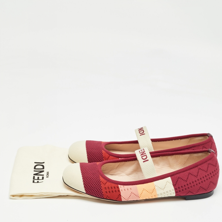 مملوكة مسبقًا Fendi Multicolor Striped Knit Fabric Ballet Flats Size 37