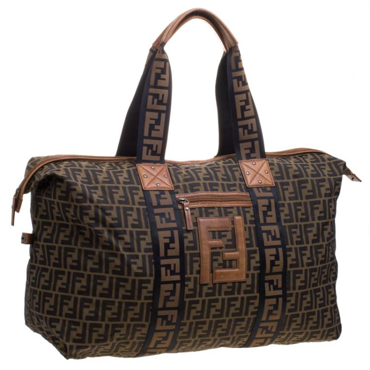 Pre Owned Fendi Brown Zucca Canvas Carryall Weekender Traveling Bag