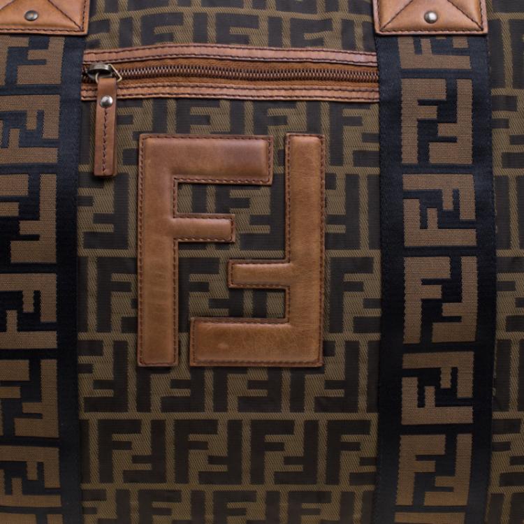 Pre Owned Fendi Brown Zucca Canvas Carryall Weekender Traveling Bag