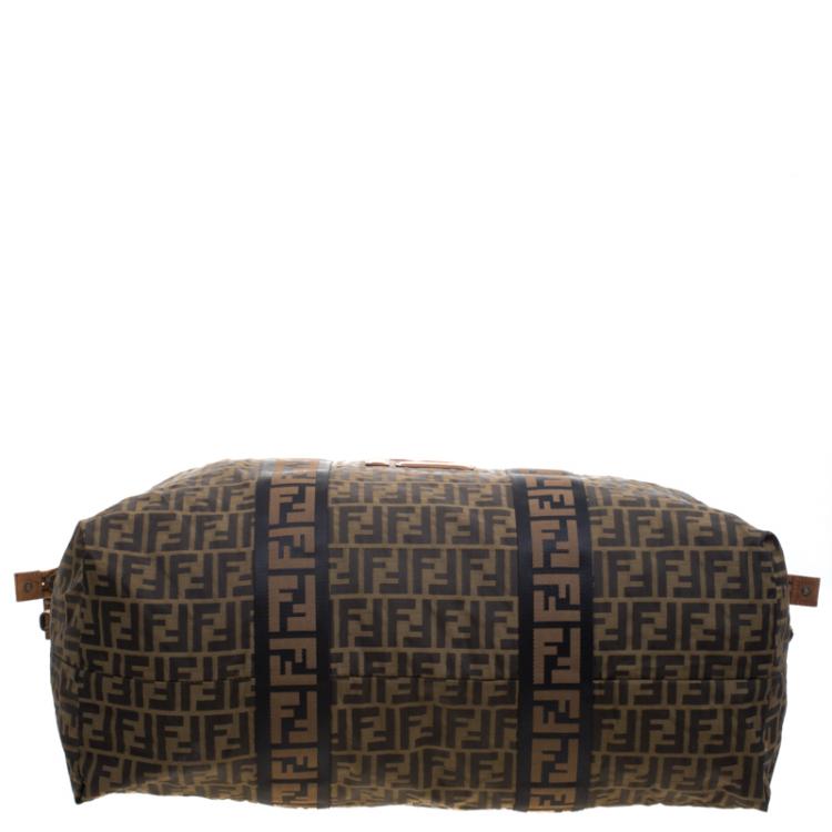 Pre Owned Fendi Brown Zucca Canvas Carryall Weekender Traveling Bag