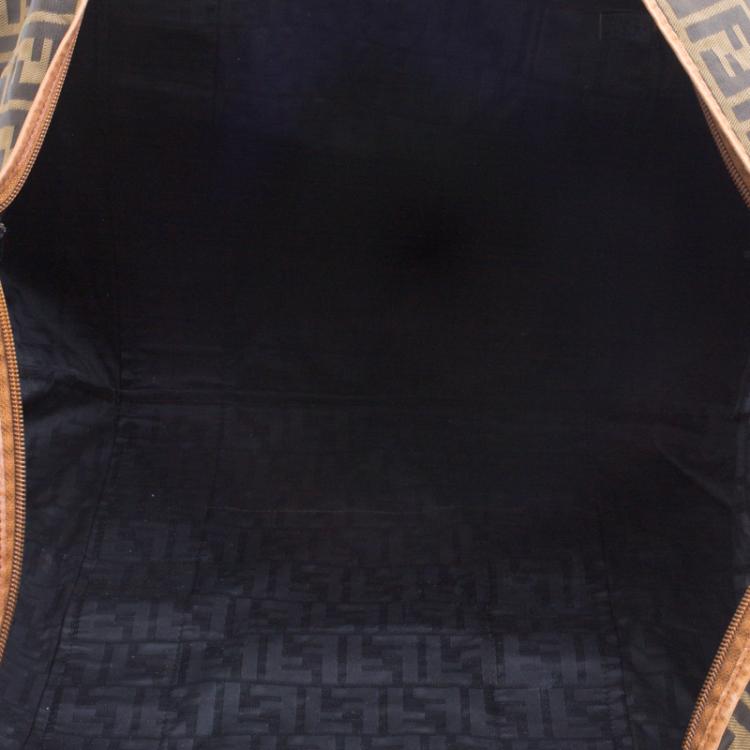 Pre Owned Fendi Brown Zucca Canvas Carryall Weekender Traveling Bag