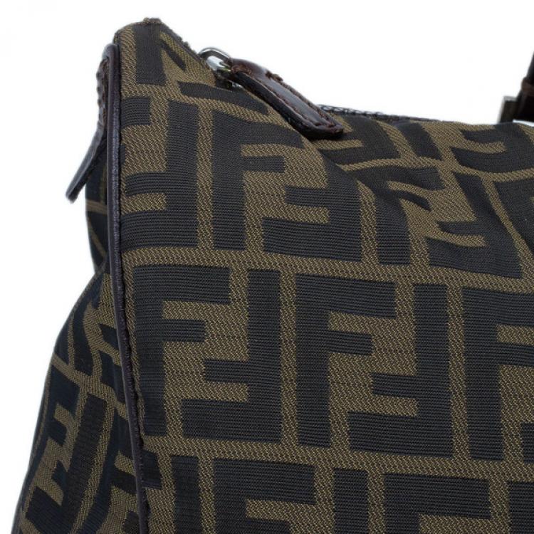 Pre Owned Fendi Tobacco Zucca Leather and Canvas Duffel Bag