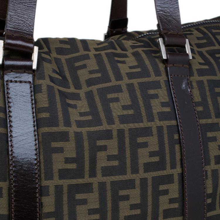 Pre Owned Fendi Tobacco Zucca Leather and Canvas Duffel Bag