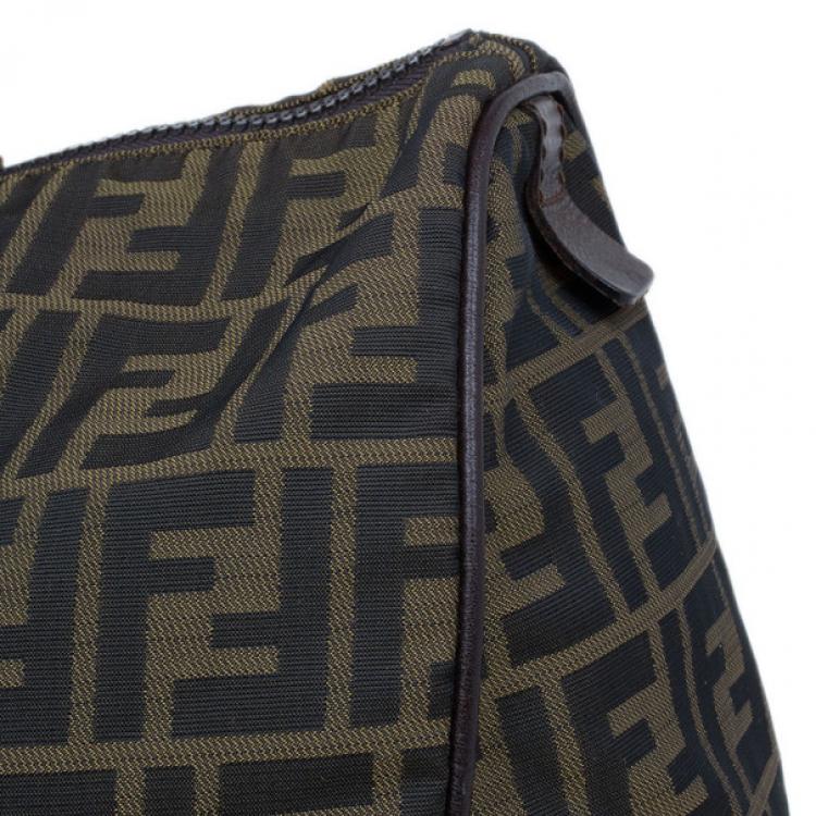 Pre Owned Fendi Tobacco Zucca Leather and Canvas Duffel Bag