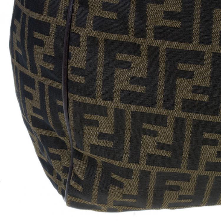 Pre Owned Fendi Tobacco Zucca Leather and Canvas Duffel Bag