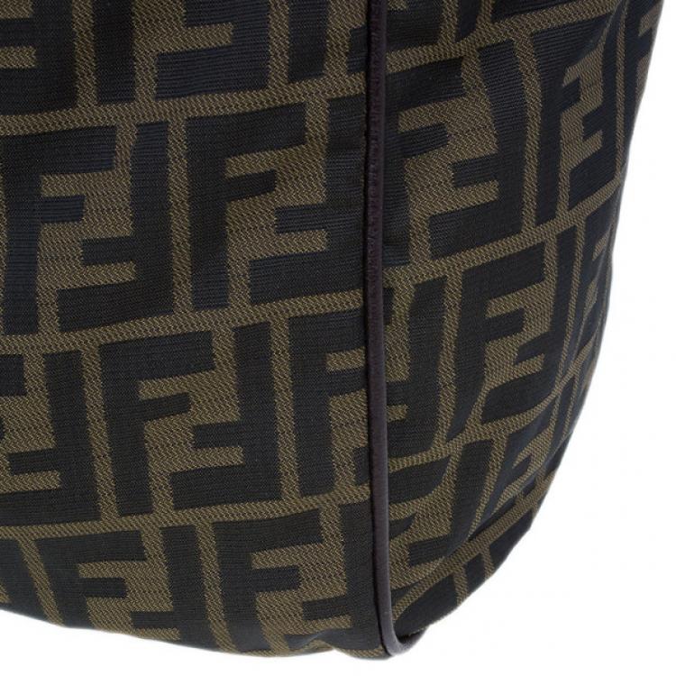 Pre Owned Fendi Tobacco Zucca Leather and Canvas Duffel Bag