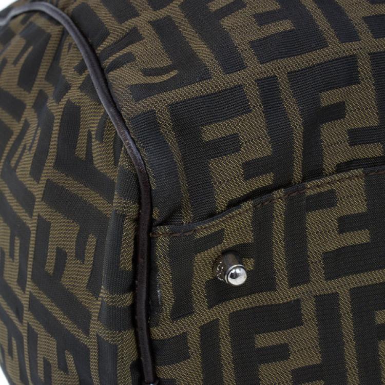 Pre Owned Fendi Tobacco Zucca Leather and Canvas Duffel Bag