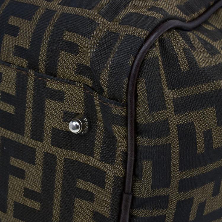 Pre Owned Fendi Tobacco Zucca Leather and Canvas Duffel Bag