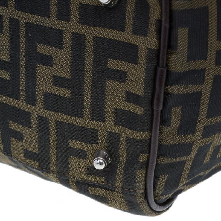 Pre Owned Fendi Tobacco Zucca Leather and Canvas Duffel Bag