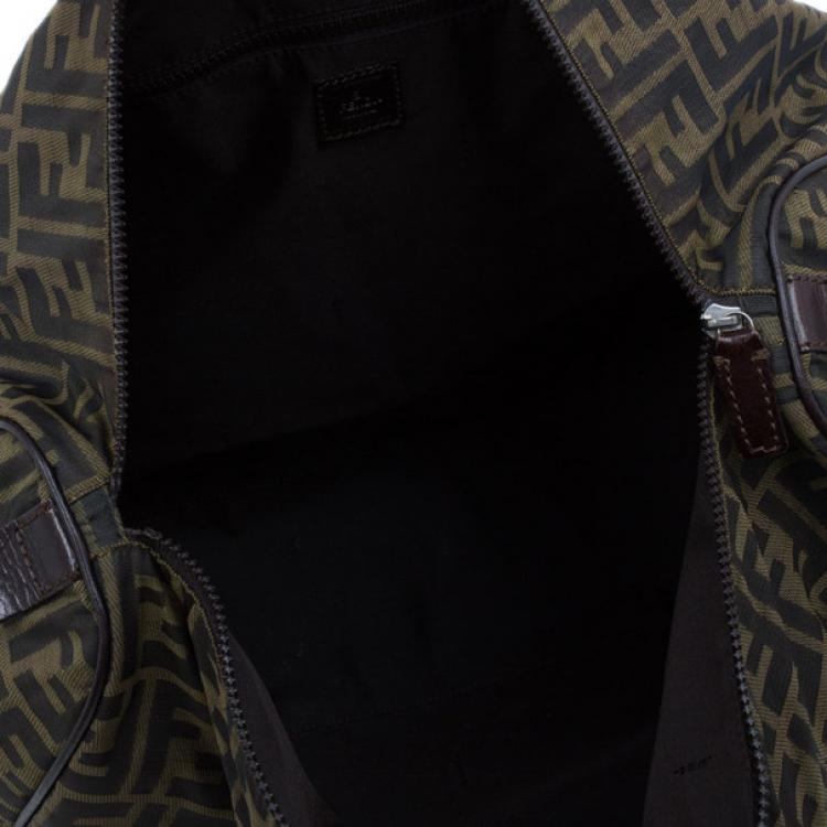 Pre Owned Fendi Tobacco Zucca Leather and Canvas Duffel Bag