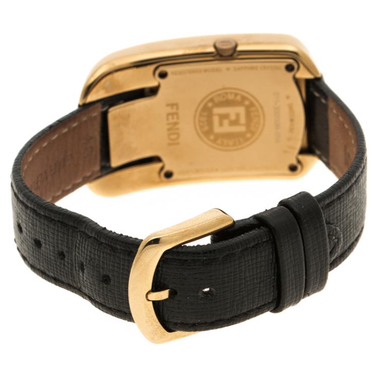 Pre Owned Fendi Black Gold Plated Steel Diamond Chameleon Women's Wristwatch 29 mm