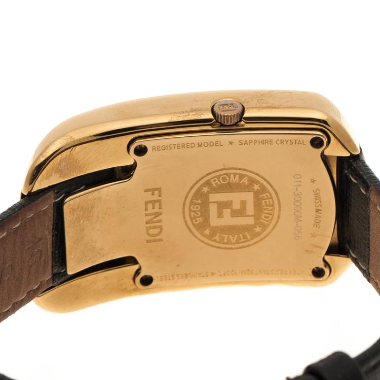 Pre Owned Fendi Black Gold Plated Steel Diamond Chameleon Women's Wristwatch 29 mm