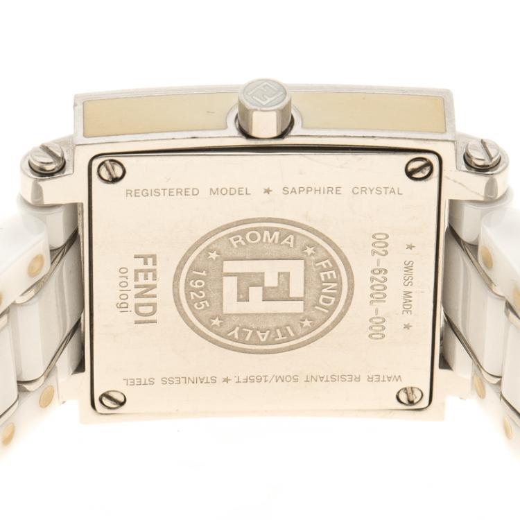 Pre Owned Fendi White Ceramic And Stainless Steel Quadro Women's Wristwatch 25 mm