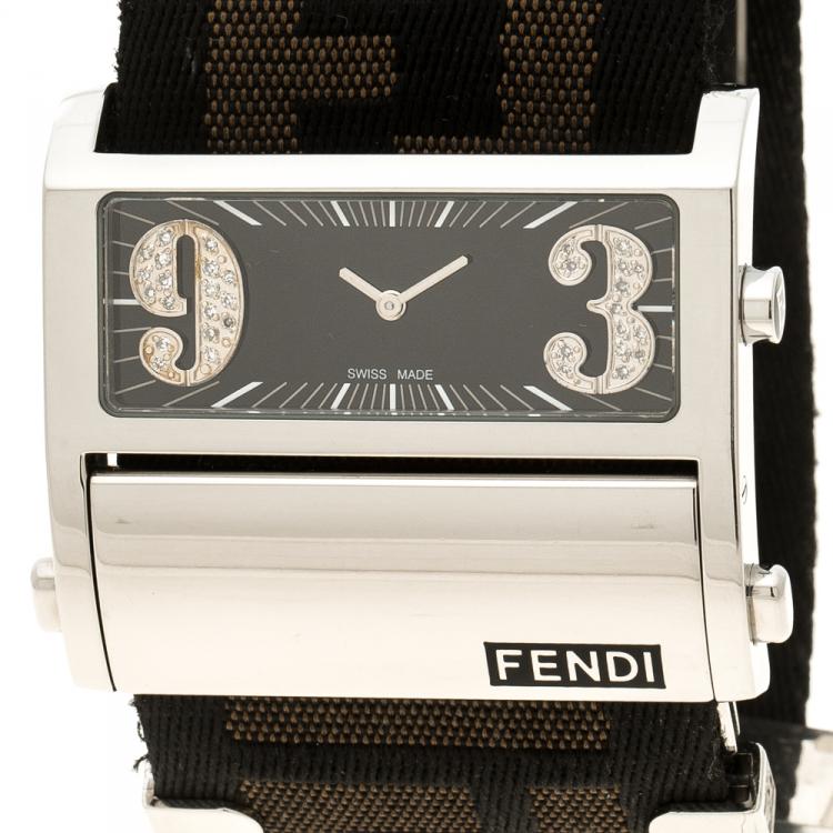 Pre Owned Fendi Black Stainless Steel Diamond Zip Code 1120G Women's Wristwatch 40 mm