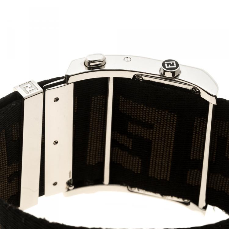 Pre Owned Fendi Black Stainless Steel Diamond Zip Code 1120G Women's Wristwatch 40 mm
