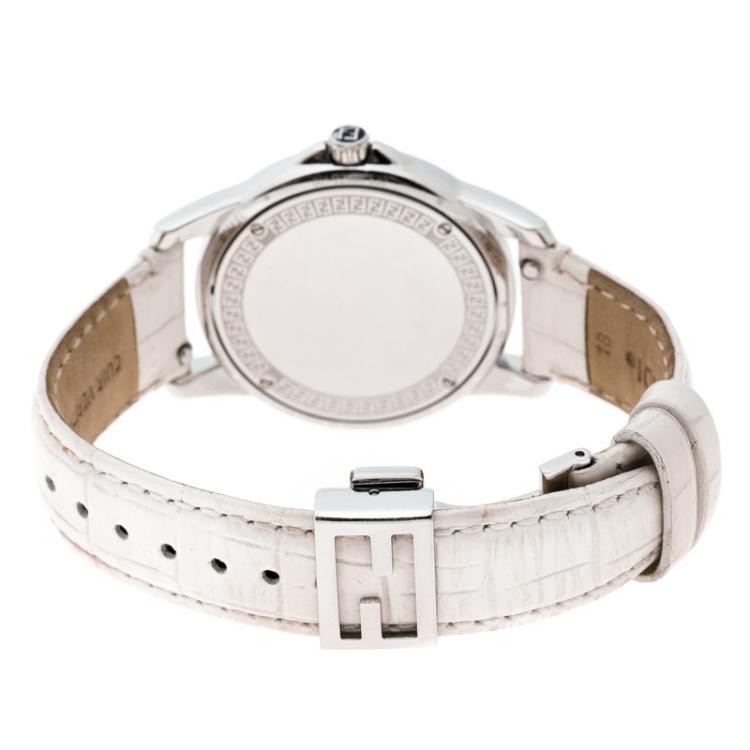 Pre Owned Fendi White Mother of Pearl Stainless Steel Selleria Women's Wristwatch 37 mm