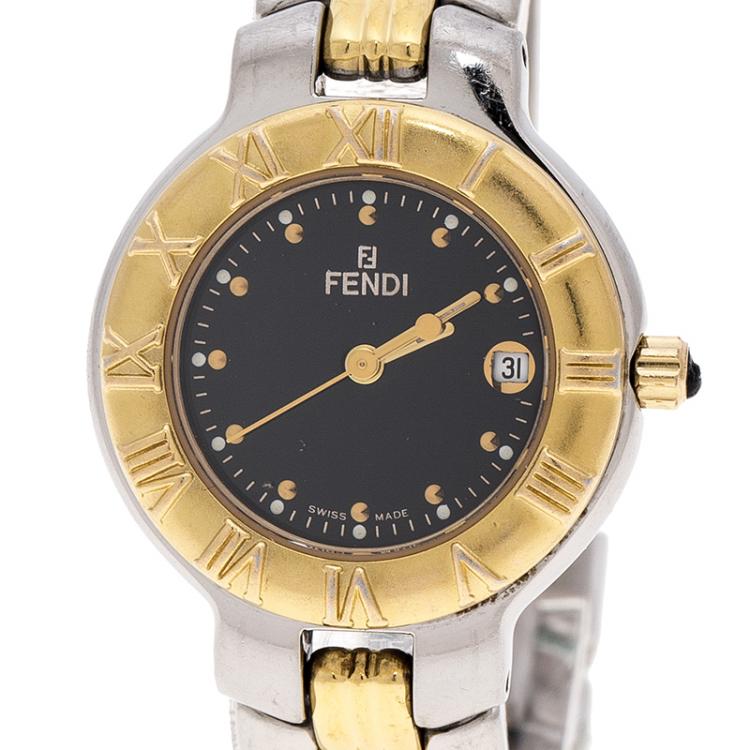 Pre Owned Fendi Black Two Tone Stainless Steel 900L Women's Wristwatch 26 mm