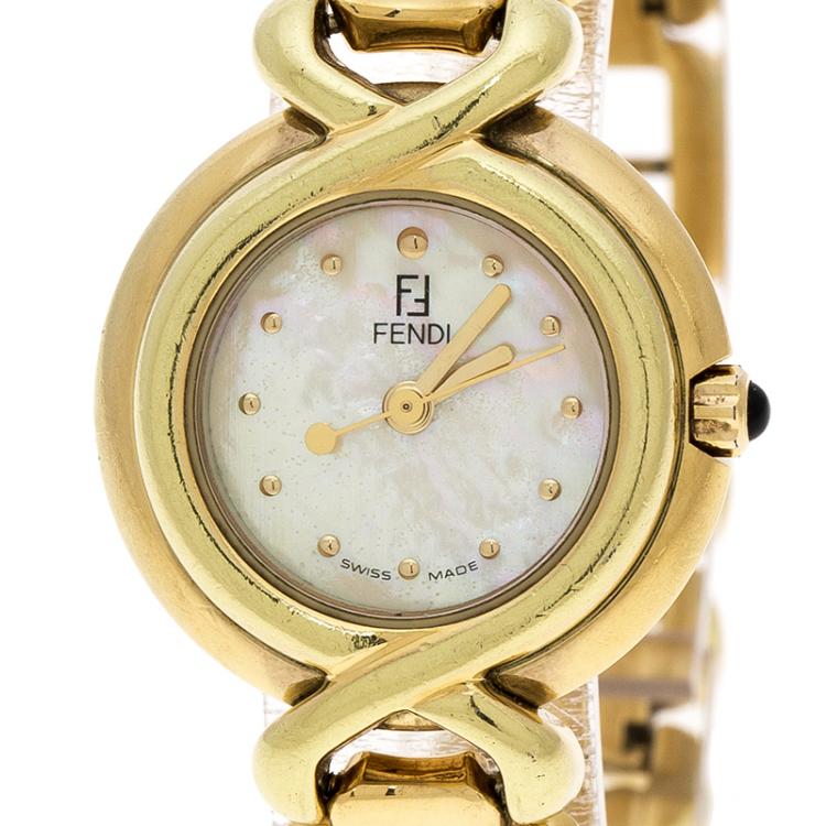 Pre Owned Fendi Yellow Mother of Pearl Gold Tone 700L Women's Wristwatch 25 mm