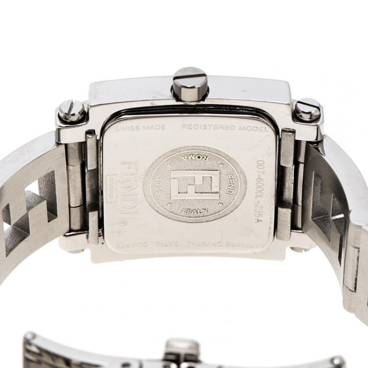 Pre Owned Fendi Silver White Stainless Steel Quadro 6000L Women's Wristwatch 25 mm