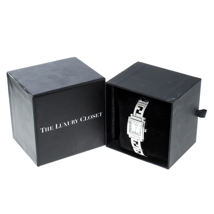 Pre Owned Fendi Silver White Stainless Steel Quadro 6000L Women's Wristwatch 25 mm