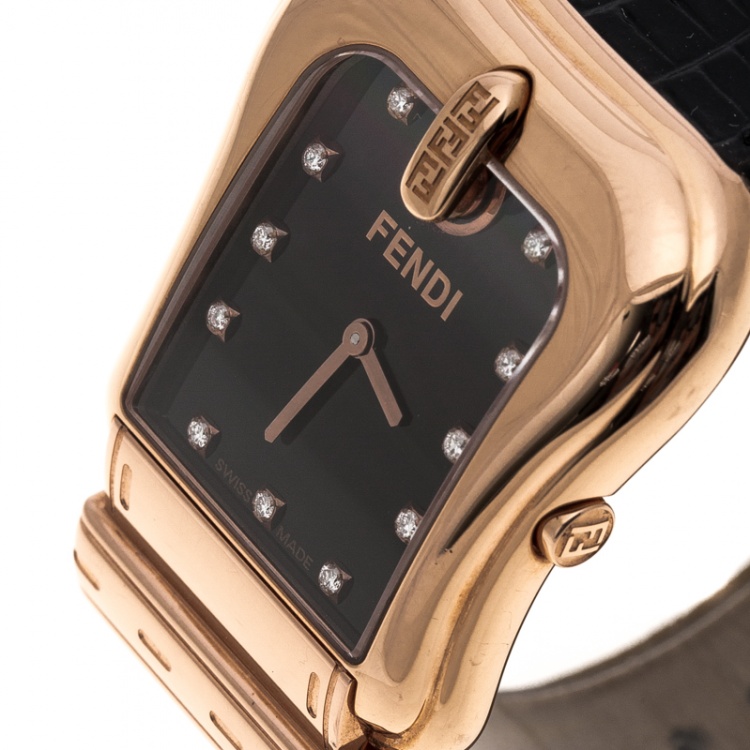 Pre Owned Fendi Black Gold Plated Stainless Steel 3800G Women's Wristwatch 33 mm