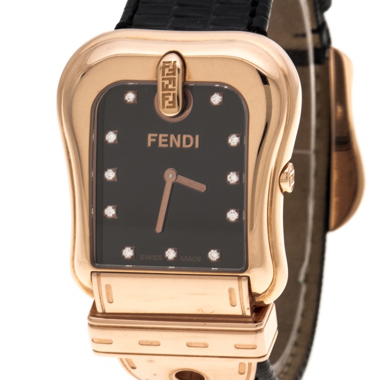 Pre Owned Fendi Black Gold Plated Stainless Steel 3800G Women's Wristwatch 33 mm