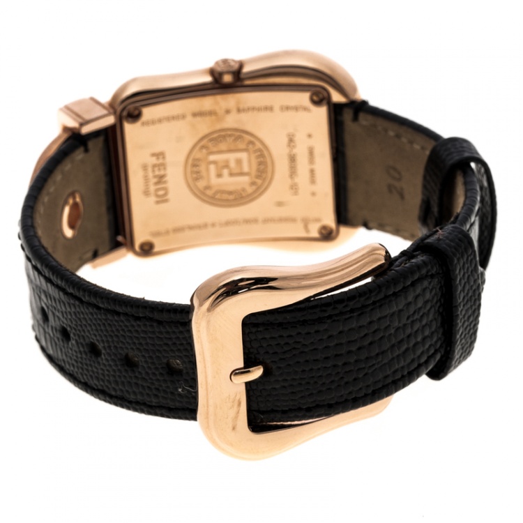 Pre Owned Fendi Black Gold Plated Stainless Steel 3800G Women's Wristwatch 33 mm