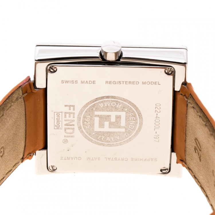Pre Owned Fendi Silver Grey Stainless Steel 4000L Logo Square Women's Wristwatch 31 mm