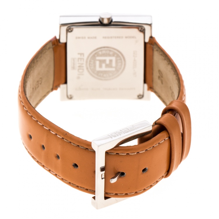 Pre Owned Fendi Silver Grey Stainless Steel 4000L Logo Square Women's Wristwatch 31 mm