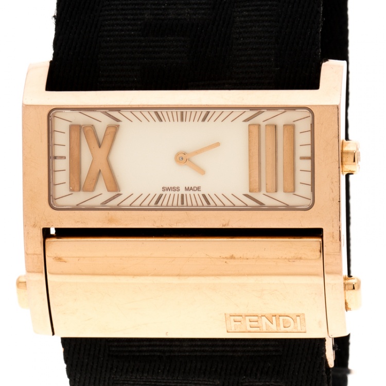 Pre Owned Fendi Yellow Rose Gold Plated Stainless Steel 1140G Zip Code Women Wristwatch 46 mm