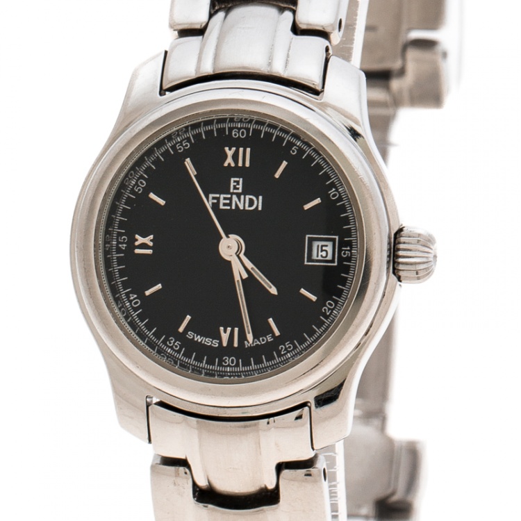 Pre Owned Fendi Black Stainless Steel 210L Women's Wristwatch 26 mm