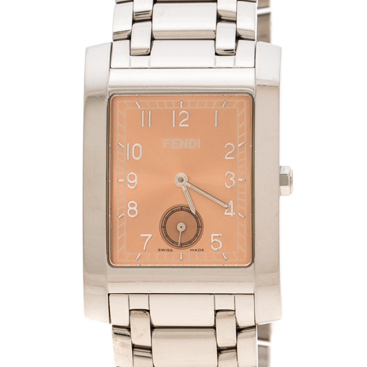 Pre Owned Fendi Metallic Pink Stainless Steel 7000G Men's Wristwatch 27 mm