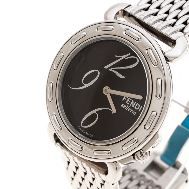 مملوكة مسبقًا Fendi Brown Stainless Steel Selleria 8100M Women's Wristwatch 37 mm