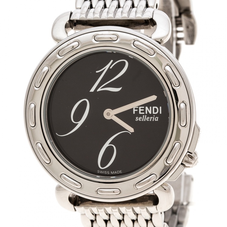 مملوكة مسبقًا Fendi Brown Stainless Steel Selleria 8100M Women's Wristwatch 37 mm