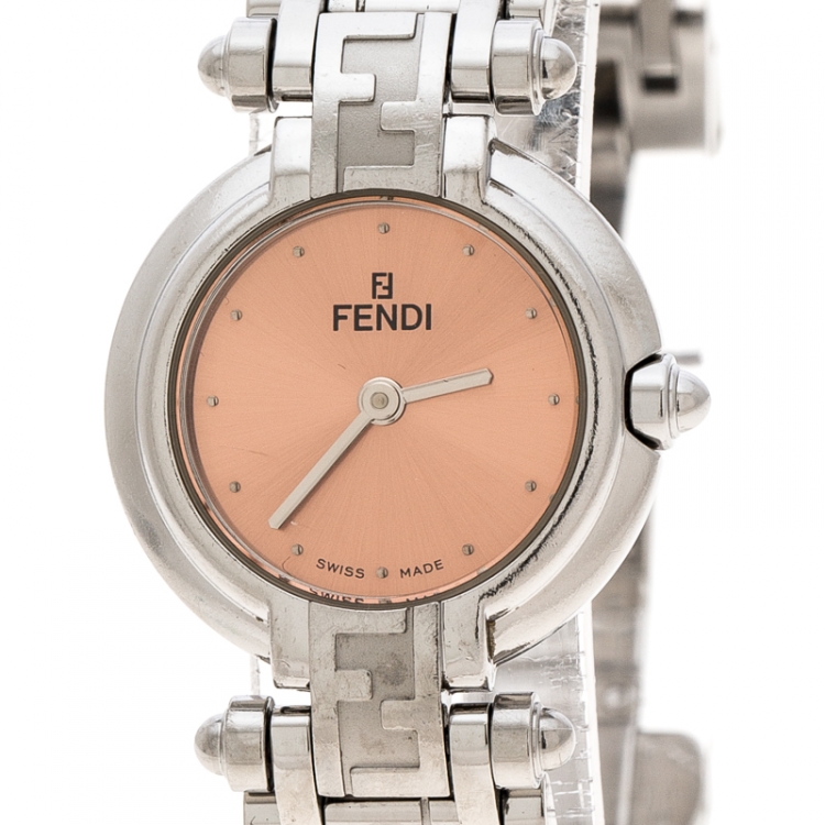 Pre Owned Fendi Metallic Pink Stainless Steel 750L Women's Wristwatch 25 mm