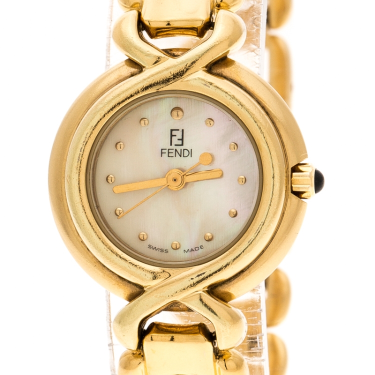 Pre Owned Fendi Yellow Mother of Pearl Gold Tone 700L Women's Wristwatch 25 mm