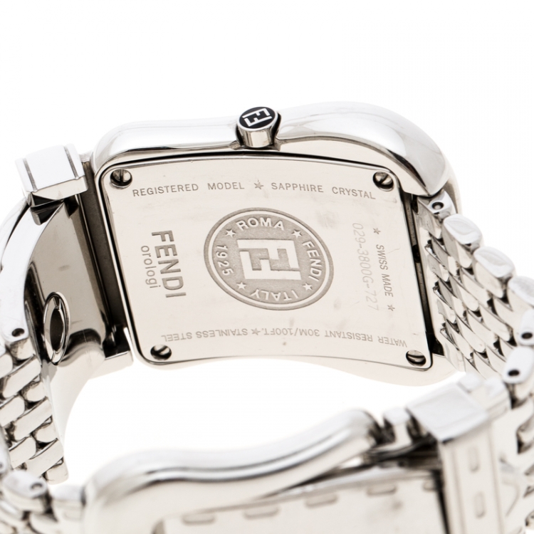 Pre Owned Fendi White Mother of Pearl Stainless Steel And Diamond B. Fendi 3800G Women's Wristwatch 33mm