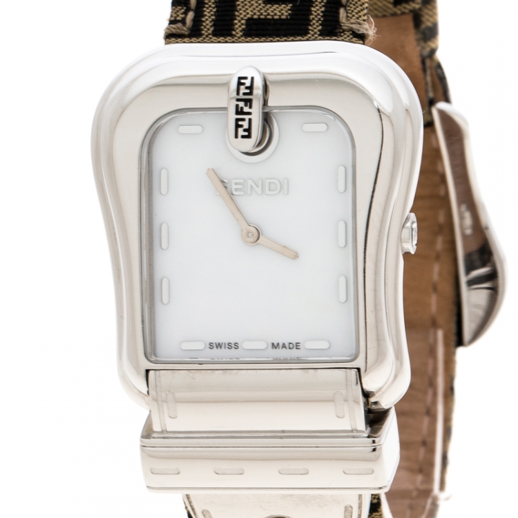 Pre Owned Fendi Mother of Pearl Stainless Steel B.Fendi 3800G Women's Wristwatch 33 mm