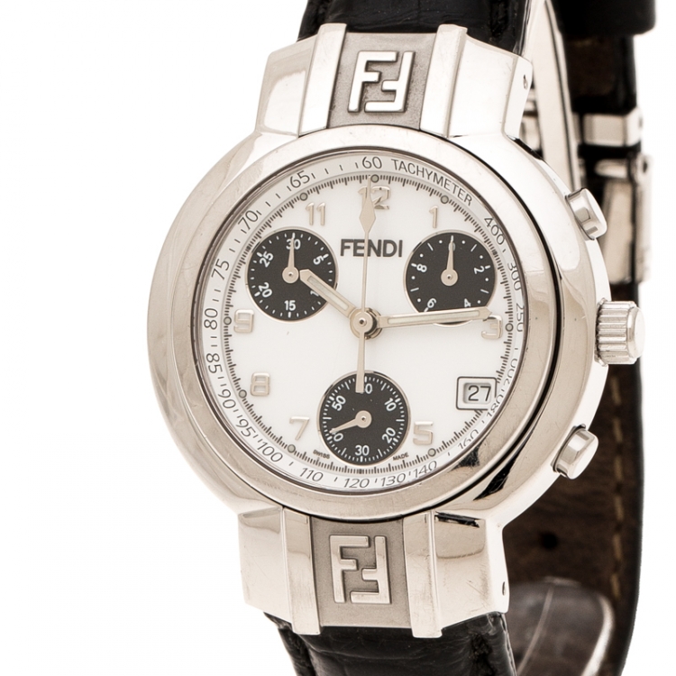 Pre Owned Fendi White Stainless Steel 4500L Chronograph Women's Wristwatch 32 mm