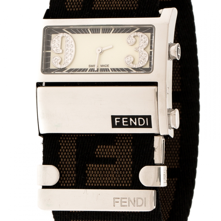 Pre Owned Fendi White Stainless Steel Diamond Zip Code 1120L Women's Wristwatch 38 mm