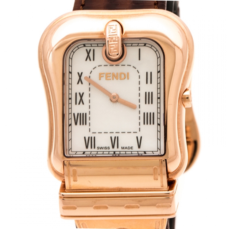 Pre Owned Fendi White Mother of Pearl Rose Gold Plated Stainless Steel B.Fendi 3800G Women's Wristwatch 33 mm