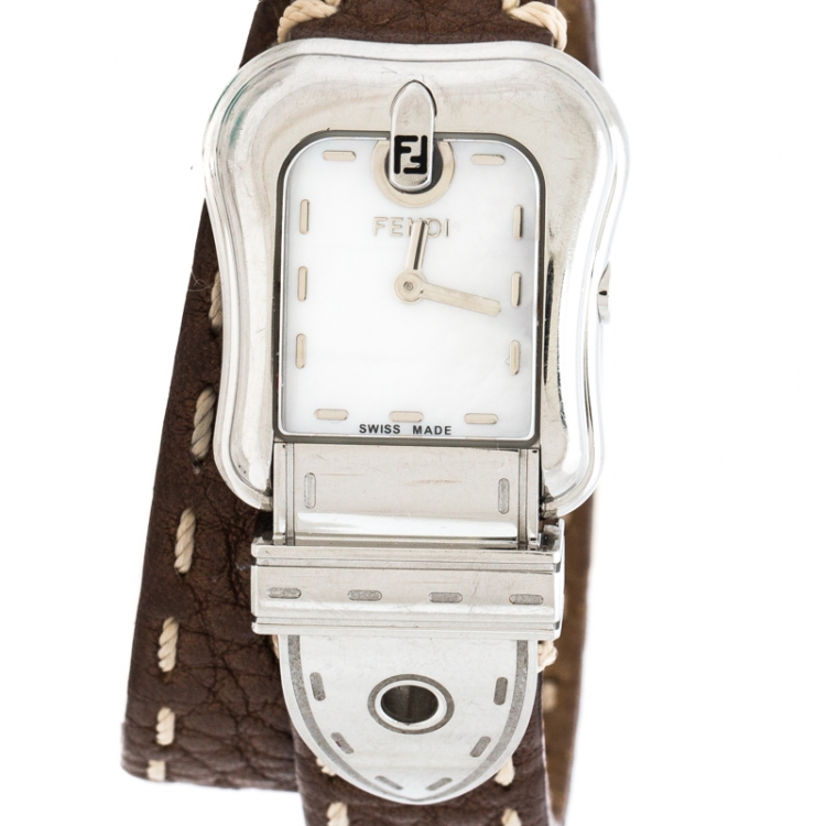 Pre Owned Fendi Mother of Pearl Stainless Steel B.Fendi 3800L Women's Wristwatch 23 mm