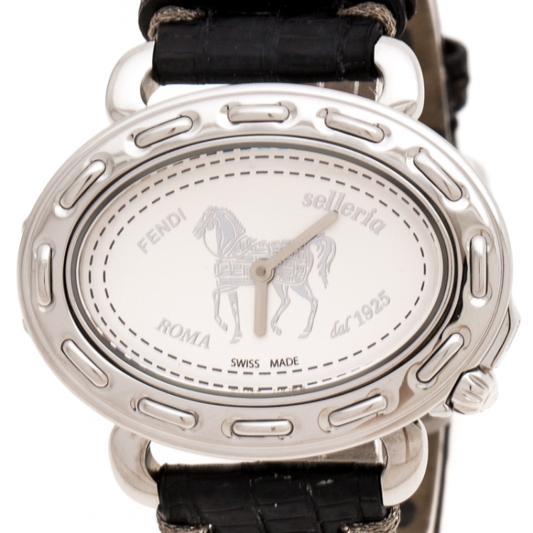 Pre Owned Fendi Silver White Stainless Steel Selleria 8300M Women's Wristwatch 40 mm